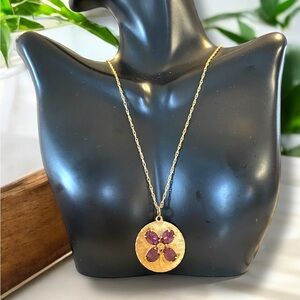 Vintage Elegant 14k Yellow Gold Amethyst FOUR LEAF CLOVER Pendant 24” Rope Chain